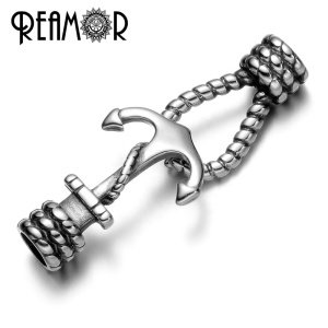 REAMOR 5mm Hole Size 316L Stainless steel Anchor Clasp Hook Connector For Round Leather Cord Men&Women Bracelet Jewelry Findings