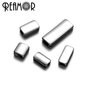 REAMOR Stainless Steel Blank Small Hole Beads Customize Logo Metal Charm Spacer Beads End Beads For Jewelry Making Bracelet DIY