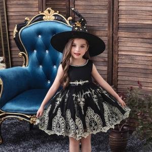 Red wedding gown for  1-10 years old   flower girl dress for  birthday party   Halloween performance dress wiht hat