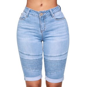 Retail Wholesale High Stretch Women Skinny Jeans Middle Denim Shorts