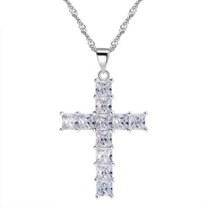 RINNTIN OSDN100 Necklace Trendy Quartz Crystal Necklace Jesus Christ Cross Charm Pendant