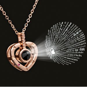 Rose Gold&Silver 100 languages I love you Projection Pendant Necklace Romantic Love Memory Wedding Necklace