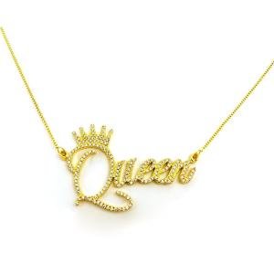 S925 silver personalized nameplate necklace gold diamante crown jewelry