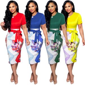 SAX9101 bow tie decoration patchwork designs short sleeve sexy women formal office pencil dress