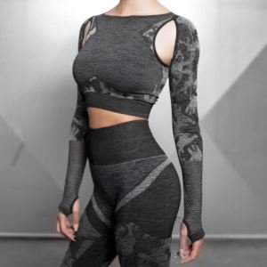 Seamless Yoga Set Women Camouflage Long Sleeves Tops High Waist Leggings Fitness Sport GYM Suits