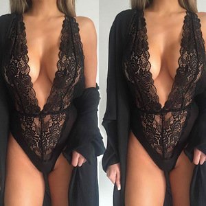 Sexy mature woman lace transparent teddy bodysuit erotic lingerie