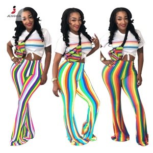 Sexy  Miracle Rainbow Stripe Bell Bottom Pants For Women