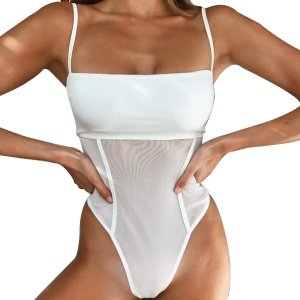 Sexy Swimwear Manufacturer V-Neckline Zippered Mesh One Piece Bathing Suit