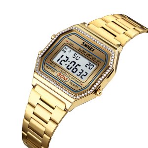 SKMEI 1474 Fashion Women Stainless Steel Digital Watch Diamond Alloy Electronic Wrist digital luxury gold watch
