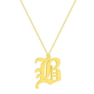 Solid 18k Gold Plated Old English Style Single Initial Name Personalised Necklace