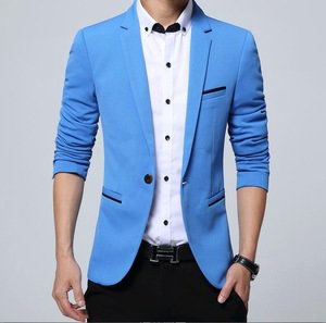 Solid Color Slim Fitted Men Blazer Jacket Business Casual Wedding Groom Suit 1 Piece