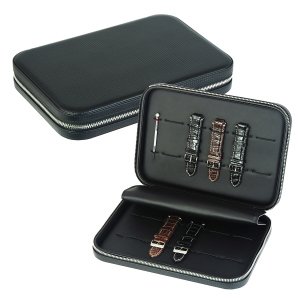 Sonny Leather Watch Band Case Portable Black Carbon Fiber Travel Watch Strap Box