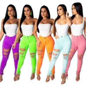 SP1105D 2019 Women New Hand-worn High Stretch Ripped Trousers Jeans