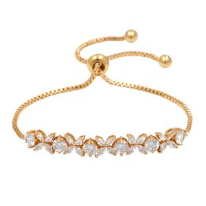 Sparkling Cubic Zirconia Flower Design CZ Fashion Crystal Adjustable Bracelets for Women or Wedding