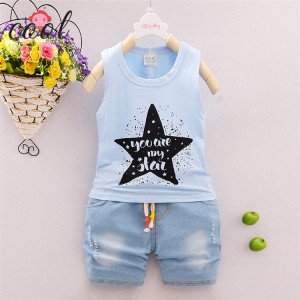 Summer kids clothing sets t shirt and jeans short sleeveless baby boys clothes clothing sets