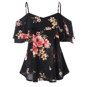 Summer Sexy Blouse Women Floral Printing Off Shoulder Shirt Sleeveless Loose Casual Blouse Ladies Large Size Tops