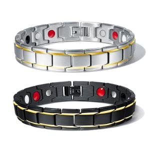 Taimei Fashion personality titanium steel men's bracelet, black gold and silver, magnetic jewelry