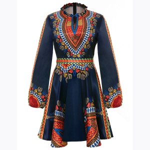 Trendy Women Clothing  Featured Print Summer African Plus Size Long Sleeve Dress