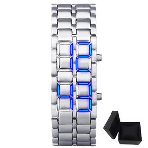 Tschick Binary Matrix Blue LED Digital Waterproof Watch Mens Classic Creative Fashion Black Plated Wrist Watches