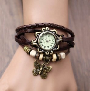 Vintage Quartz Leather Braided Butterfly Charm Lady Watch Women Wrist Watch