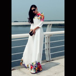 Walson 2016 New Women Dresses With White Floral Maxi Dress Women Floral party evening Dress Women Clothing