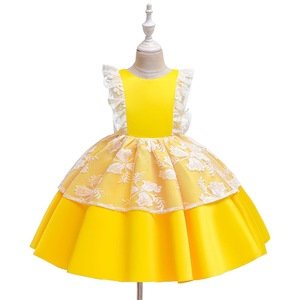 Western style kids dresses for wedding   flower girl dress patterns for party    fancy yellow  dresses for  years old baby girl