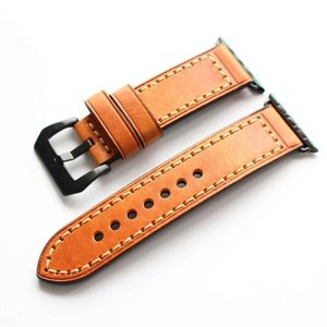 Western vintage Italian calf Leather orange brown handmade retro Watch Straps for Apple Watch Band 38 42 mm
