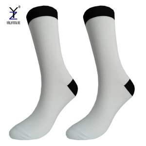 White 100% polyester printing athletic crew socks black tops unisex