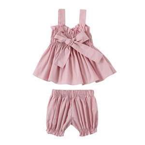 Wholesale 100% cotton baby clothes top sleeveless shirts with tunic shorts two pieces kids clothing sets
