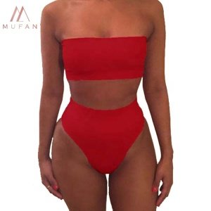 Wholesale 11 Solid Colors Summer Women Tube Top High Waist Bikini Set Two Pieces Swimwear