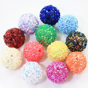 Wholesale 12/14/16/18/20MM Sparkle Glitter Beads Acrylic Plastic Loose Spacer Beads Glitter Powder Round Bubblegum Beads