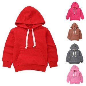 Wholesale Autumn Winter Children Sweatshirts Kids Boys Girls Solid Pocket Hooded Pullover Outwear Tops Clothes  Blank Hoodie