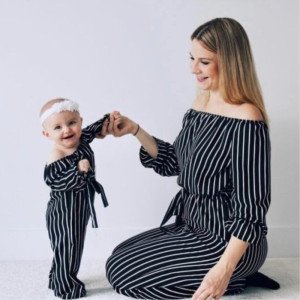 Wholesale  baby clothes sets stripe boat neck mommy and me outfits