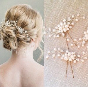 Wholesale handmade gold pearl crystal wedding bridal hair pin