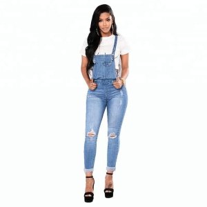 Wholesale hot selling fashion women knee broken jeans 2019 ladies denim overall girl skinny pants