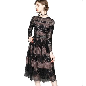 Wholesale in Stock M to XXXL Autumn Women Fashion Long Sleeve Office Lady Lace Dress