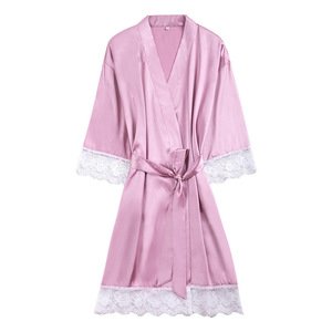 wholesale lady satin lace trim robe