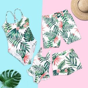 Wholesale mommy and me swimsuit floral prints baby boy swim suit Family matching swimwear set