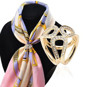 Wholesale Simple Korean Gold And Silver Full Diamond Female Jewelry Accessories Alloy Scarf Ring