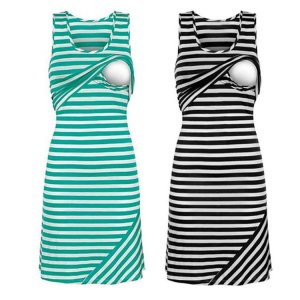 Wholesale summer sexy elegant stripe nursing breastfeeding maternity dresses for women