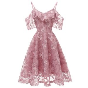 Wholesale Women Floral Embroidery Ruffle Strap female lace dress DN-CD1627