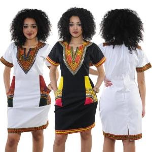 Wholesale Women V-Neck Short Sleeved Dashiki African Print Dresses