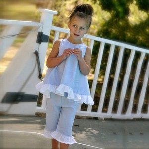 Wholesales two parts baby girl summer outfits open back bow sleeveless tie waistcoat match carpi seersucker outfit