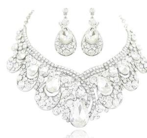 WIIPU wholesale Bling Wedding Bridal Party Prom Jewelry Crystal Rhinestone Necklace Earring Set