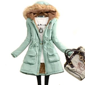 Winter wear women's  military stamp polyester peach skin hooded collar with  waist and velvet thickened warm long cotton clothes