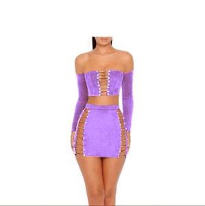 Woman Suede Mini Long Sleeve Off Shoulder Club Sex Party Dress dropshipping clothing
