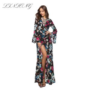 Women Dresses Casual Dress Party Wear Gowns Knee Length Cheap Clothing with Sleeves and Printed Fabric