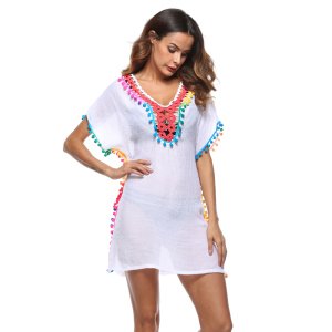 Women fashion sexy hand-hook blouse with large size colored lantern fringe hollowed-out dress for summer