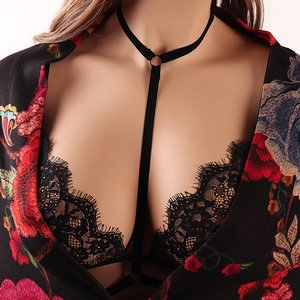 Women's Floral Lace Bralette Bustier Crop Top Sheer Triangle Harness Bra