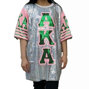 Women's new O neck Long sleeved sequin Top sexy  sparkly hip hop Pink and green number  AKA 1908 sequin beadedT-shirt jumper